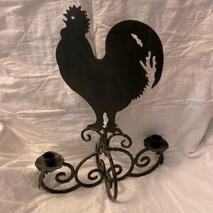 Black wrought iron candlestick holder farmhouse Rooster